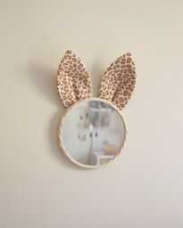 Large Rattan Mirror With Leopard Print Rabbit Baby Nursery Decoration