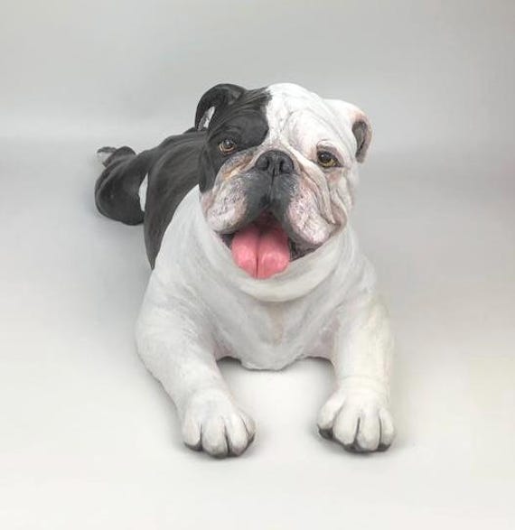 Custom English Bulldog Clay Sculpture Pet Memorial Portrait - image 1