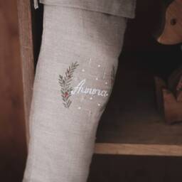 Farmhouse Christmas Decor, Rustic Linen Stocking, Personalized Natural Stocking With Hand Embroidered Name - thumbnail 3