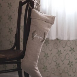 Farmhouse Christmas Decor, Rustic Linen Stocking, Personalized Natural Stocking With Hand Embroidered Name - thumbnail 4