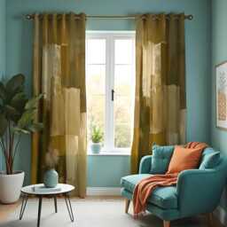 Abstract Mustard Curtains, Modern Geometric Brushstroke Drapes, Contemporary Living Room Decor, Made To Measure Window Panel