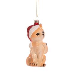 Kitten With Santa Hat Glass Christmas Bauble - Winter Festive Fun Kids Sparkly Pet Cat Lover Shiny Gold Gift Friends Family - thumbnail 1