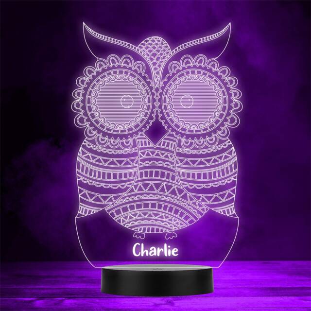 Patterned Pretty Owl Personalised Gift Colour Changing Led Lamp Night Light - image 1