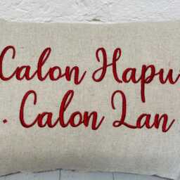 Welsh Blanket Style Calon Hapus.. Lan Cushion-Personalised Cushion - Quote Cushion-Welsh Tapestry Long Cushion - thumbnail 2