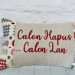 Welsh Blanket Style Calon Hapus.. Lan Cushion-Personalised Cushion - Quote Cushion-Welsh Tapestry Long Cushion - thumbnail 3