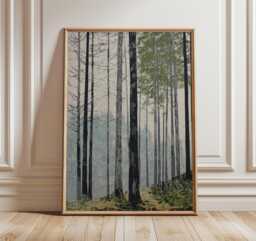 Forest Lake Poster, Tranquil Nature Wall Art Print, Modern Minimalist Tree Landscape, Scandinavian Home Decor, Calming Woodland Artwork - thumbnail 1