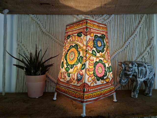 Hand-Painted Floral Leather Lampshade Boho Home Decor - image 1