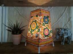 Hand-Painted Floral Leather Lampshade Boho Home Decor