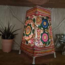 Hand-Painted Floral Leather Lampshade Boho Home Decor - thumbnail 2