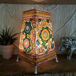 Hand-Painted Floral Leather Lampshade Boho Home Decor - thumbnail 3