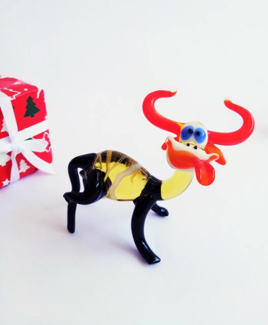 Art Glass Gift Figurine Lampworking Animals Cow Color Glass Sculpture For Kids Handmade Miniature Christmas Gift - image 1