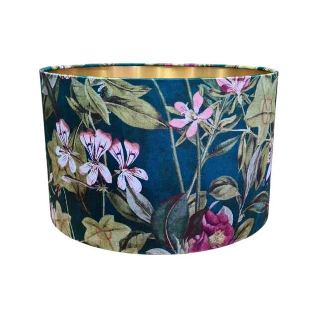 Clarke Drum Lampshade Passiflora Emerald Green Velvet Pink Floral Table Lamp Shade 15cm - 40cm - image 1