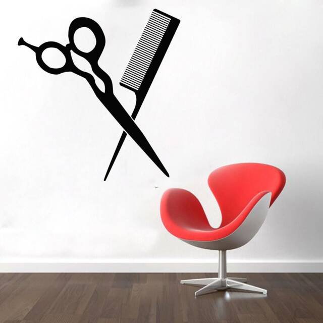 Hair Salon Vinyl Wall Decal Scissors & Comb, Beauty Decor T111 - image 1
