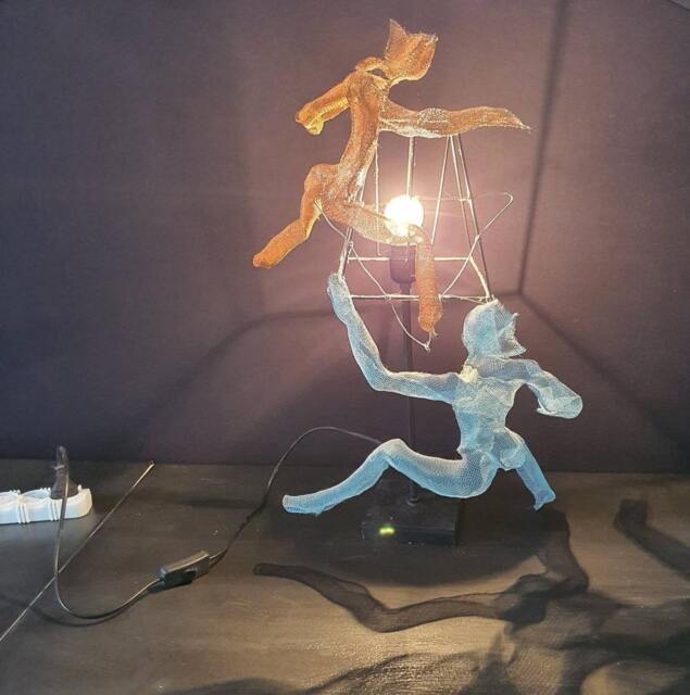 Sculptured Lamp 3D Metal Art Dancing Couple Wire Mesh Energetic Sculpture Anniversary Gift - image 1