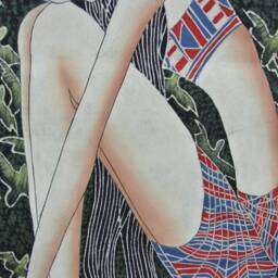 Vintage , Batik Painting Tapestry, The Thinking Lady, Good Luck For You, Indigo Wall Hanging - thumbnail 3