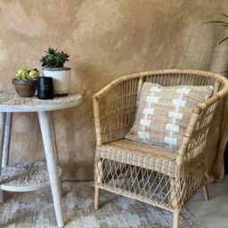 Hand-Carved Mango Wood Circular Side Table With Shelf - Creamwash Floral Design - thumbnail 3