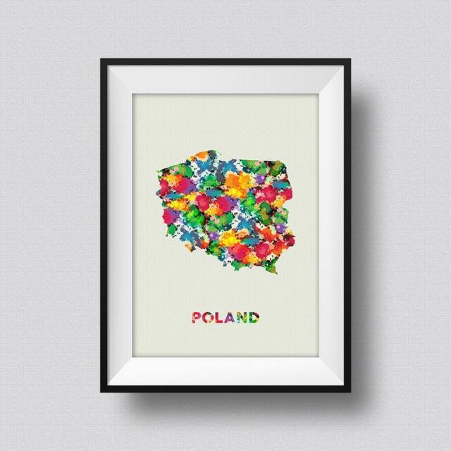 Poland Watercolor Map Art Print, Ink Splash Poster, Map, Print