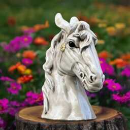 Concrete Horse Head Statue Stone Equestrian Figurine Cement Animal Sculpture Farmhouse Garden Decor Outdoor Yard Ornament Horse Lover Gift - thumbnail 3