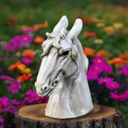 Concrete Horse Head Statue Stone Equestrian Figurine Cement Animal Sculpture Farmhouse Garden Decor Outdoor Yard Ornament Horse Lover Gift - thumbnail 2