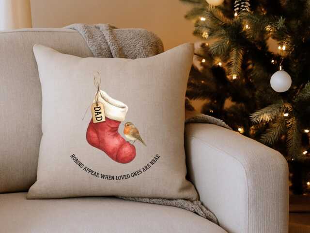 Personalised Memorial Cushion, Robin Pillow, Christmas Robins Appear, Gift, Memory Cushion, in Memory Of - image 1