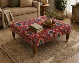 Handmade Ottoman Coffee Table Bench - Moroccan Tribal Fabric Ruby Red