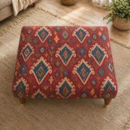 Handmade Ottoman Coffee Table Bench - Moroccan Tribal Fabric Ruby Red - thumbnail 3