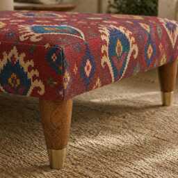 Handmade Ottoman Coffee Table Bench - Moroccan Tribal Fabric Ruby Red - thumbnail 2