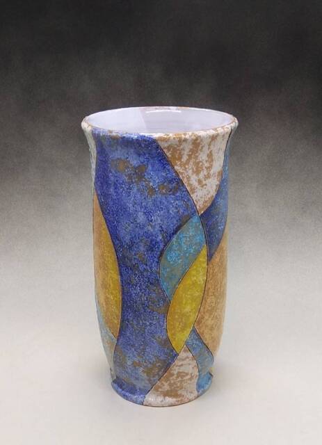 Flower Vase Shaped On The Lathe & Decorated By Hand With Technique Of Engobe Metal Oxides. Unique Piece. Height cm.24, 5 - image 1
