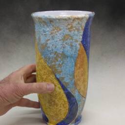 Flower Vase Shaped On The Lathe & Decorated By Hand With Technique Of Engobe Metal Oxides. Unique Piece. Height cm.24, 5 - thumbnail 3
