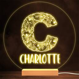 Floral Font Letter Initial C Personalised Gift Lamp Night Light