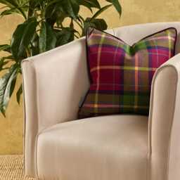 Pale Grey Mustard Tartan Shetland Wool Cushion - Velvet Reverse, Feather Filled - thumbnail 4
