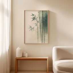 Bamboo Wall Art Poster - Japanese Zen Nature Print Minimal Botanical Decor Calm Neutral Interior Artwork - thumbnail 3