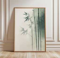 Bamboo Wall Art Poster - Japanese Zen Nature Print Minimal Botanical Decor Calm Neutral Interior Artwork - thumbnail 1