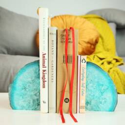 Blue Agate Crystal Geode Bookends - Hand Polished Gemstone Book Ends Shelf Decor, Natural Stone Office Styling, Unique Housewarming Gift - thumbnail 2