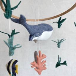 Whale Baby Mobile Nursery, Ocean Nautical Hanging Mobile, Coastal Neutral Sea Life Bebe, Shower Gift - thumbnail 3