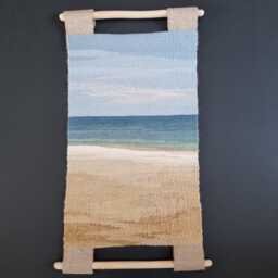 Handwoven Sea Tapestry Textured Linen&wool Wall Hanging, Vertical Fibre Art Decor, Earth Tones - thumbnail 4