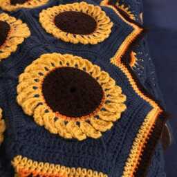 "Crocheted Sunflower Afghan Handmade Bedspread Blanket - 73"" X 93" - thumbnail 4