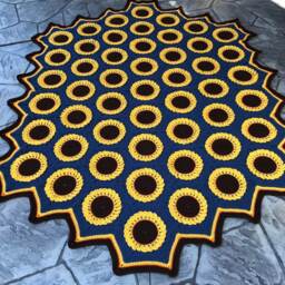 "Crocheted Sunflower Afghan Handmade Bedspread Blanket - 73"" X 93" - thumbnail 2