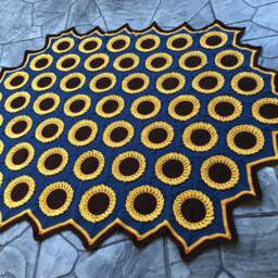 "Crocheted Sunflower Afghan Handmade Bedspread Blanket - 73"" X 93" - thumbnail 3