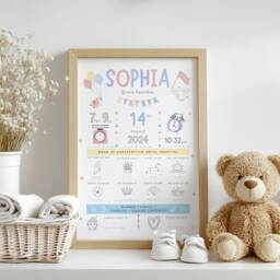 The Day You Were Born Personalised Baby Keepsake Print - New Girl Gift Pastel Pink Rainbow Birth Details Christening - thumbnail 2