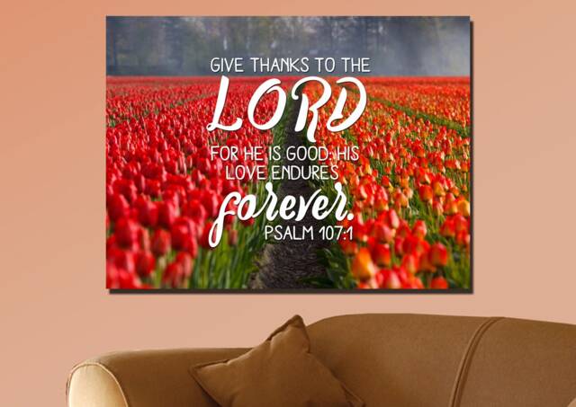 Psalm 1071 Give Thanks To The Lord, His Love Endures Forever Bible Verse Wall Art Canvas Scripture Home Decor Religious Framed - image 1
