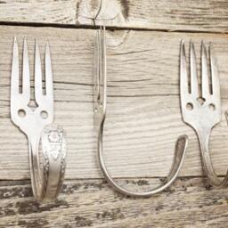 Upcycled Fork Wall Hooks - Set Of 3 Vintage Silverware Hangers - thumbnail 3