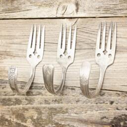 Upcycled Fork Wall Hooks - Set Of 3 Vintage Silverware Hangers
