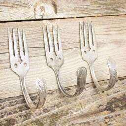 Upcycled Fork Wall Hooks - Set Of 3 Vintage Silverware Hangers - thumbnail 2
