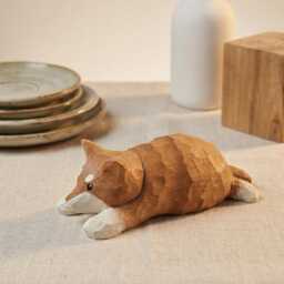 Sleepy Shiba Inu Wood Carving Cute Lying Dog Figurine Handmade Desk Pet Decor Gift For Lovers - thumbnail 2