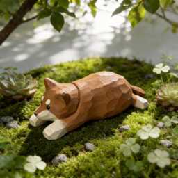 Sleepy Shiba Inu Wood Carving Cute Lying Dog Figurine Handmade Desk Pet Decor Gift For Lovers - thumbnail 4