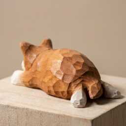 Sleepy Shiba Inu Wood Carving Cute Lying Dog Figurine Handmade Desk Pet Decor Gift For Lovers - thumbnail 3