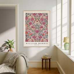 Set Of Two William Morris Floral Prints, Vintage Botanical Wall Art, Flower Print Set, Butterfly Print, Textiles Museum Pink - thumbnail 3