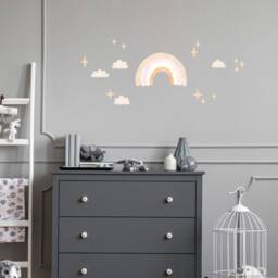 Medium Boho Rainbow Wall Decal With Clouds & Stars, Plastic-Free Stickers For Nurseries - thumbnail 2
