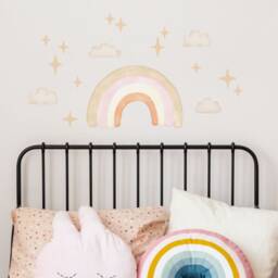 Medium Boho Rainbow Wall Decal With Clouds & Stars, Plastic-Free Stickers For Nurseries - thumbnail 3